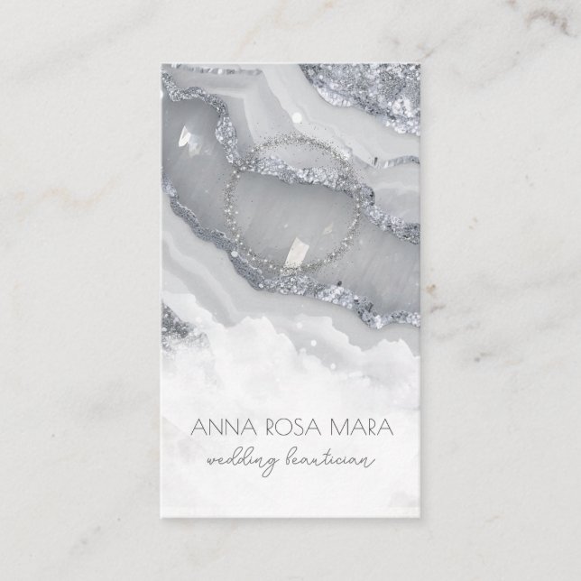 *~* QR Agate Marble PHOTO LOGOTYP SILVER AP66 Gråt Visitkort (Framsida)