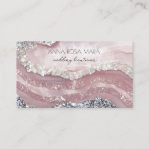 *~* QR Agate ROSA Silver Glitter Glam AP66 Luxe Visitkort