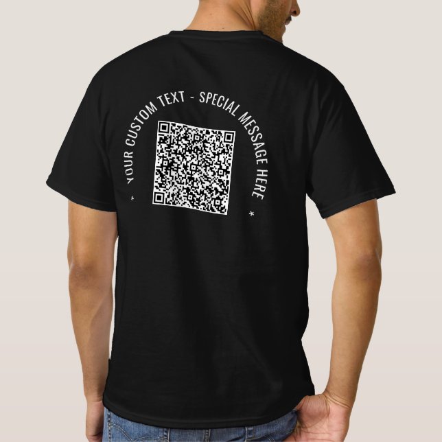 QR-Anpassningsbar för kodinformation Text i design T Shirt (Baksida)