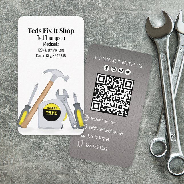 QR Anpassningsbar Social Media Mechanic Verktyg Visitkort (Skapare uppladdad)