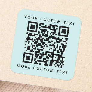 QR-anpassningsbar text överst grund ljust akvblått Fyrkantigt Klistermärke