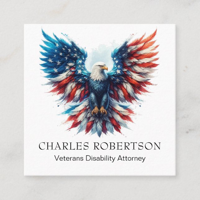 *~* QR AP16 Amerikanska Flagga Örn USA Fyrkantigt Visitkort (Framsida)