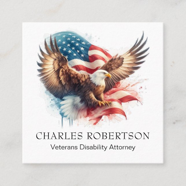 *~* QR AP16 Amerikanska Flagga USA. Örn Fyrkantigt Visitkort (Framsida)