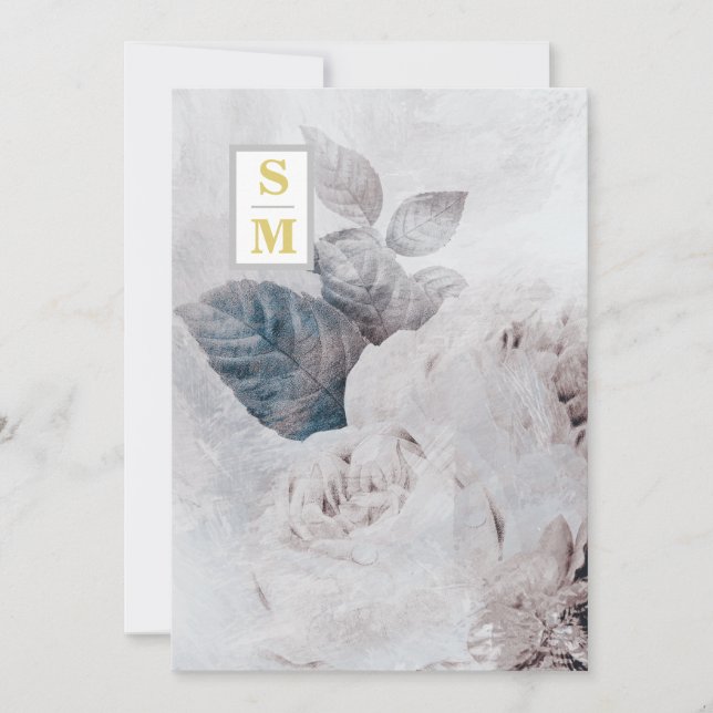 *~ QR AR26 Initialer Vit ros OSA Rustic Bröllop Inbjudningar (Framsida)