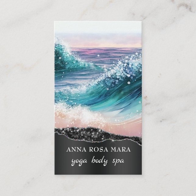 *~* QR AR7 Nautical Beach Sand Vågar Sea Art Ocean Visitkort (Framsida)