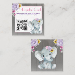 QR Baby Elephant Registry Lila Rosa Gult Tilläggskort