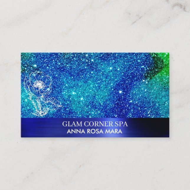*~* QR Beauty Blommigt Ro Glitter Brushed Metall Visitkort (Framsida)