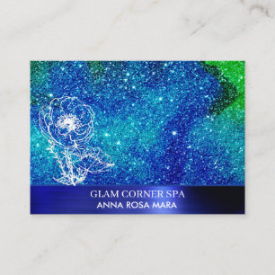 *~* QR Beauty Blue Grönt Glitter Brushed Metall Visitkort
