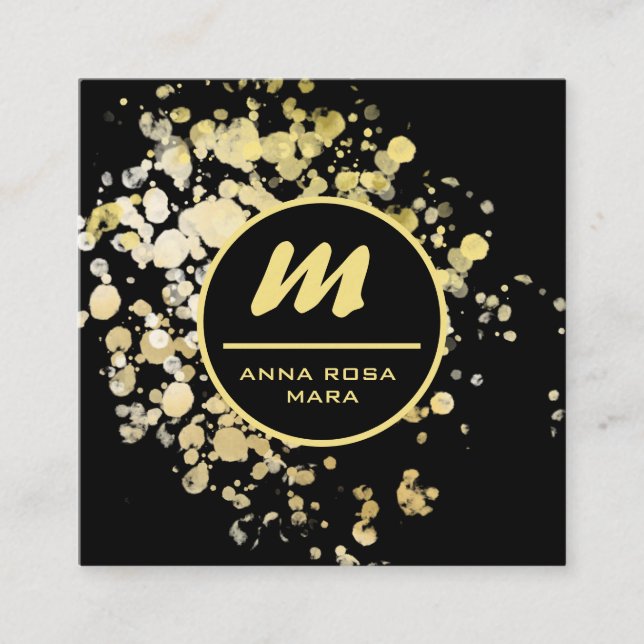 *~* QR Black Guld Glitter Dramatic Elegant AP65 Fyrkantigt Visitkort (Framsida)