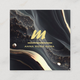 *~* QR Black Guld Glitter Dramatic Monogram AP66 Fyrkantigt Visitkort
