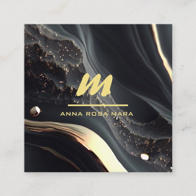 *~* QR Black Guld Glitter Dramatic Monogram AP66 Fyrkantigt Visitkort (Framsida)