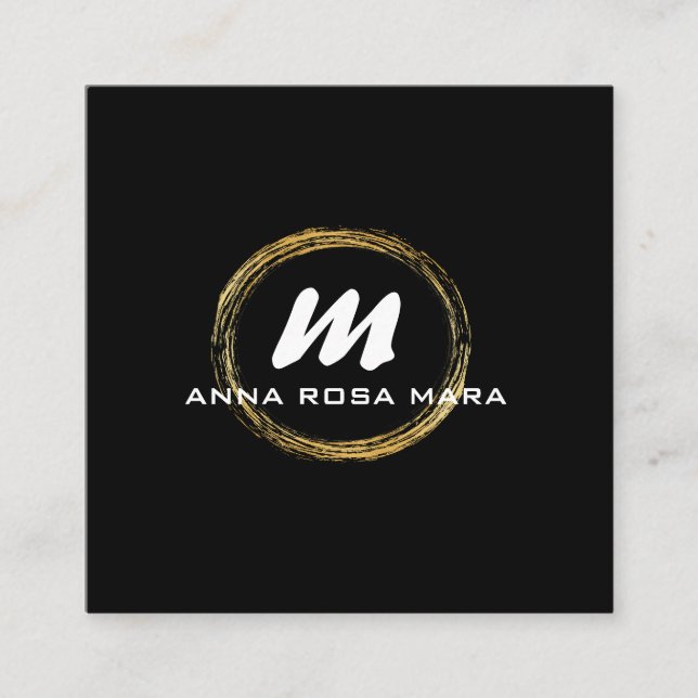 *~* QR Black Guld White Dramatic Elegant AP65 Fyrkantigt Visitkort (Framsida)