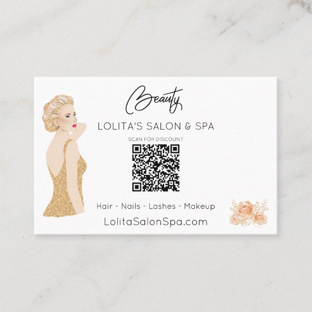 *~* QR Blommigt Beauty Salon Spa Woman Glam AP5 Visitkort (Framsida)