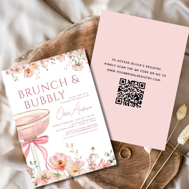 QR-Blommigt Brunch och Bubly-Möhippa Inbjudningar (Skapare uppladdad)