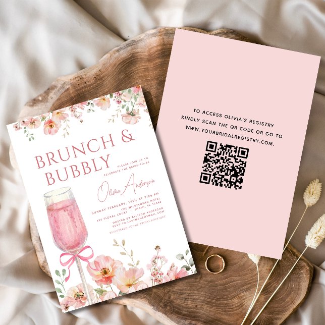 QR-Blommigt Brunch och Bubly-Möhippa Inbjudningar (Skapare uppladdad)
