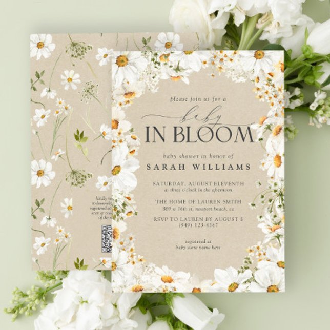 QR Blommigt Daisy Baby i Bloom Rustic Shower Inbjudningar (Easily personalize this Baby Shower Invitation with your personal details for a beautiful event!)