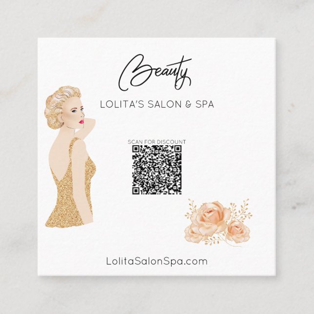 *~* QR Blommigt Spa Beauty Salon Woman Glam AP5 Fyrkantigt Visitkort (Framsida)