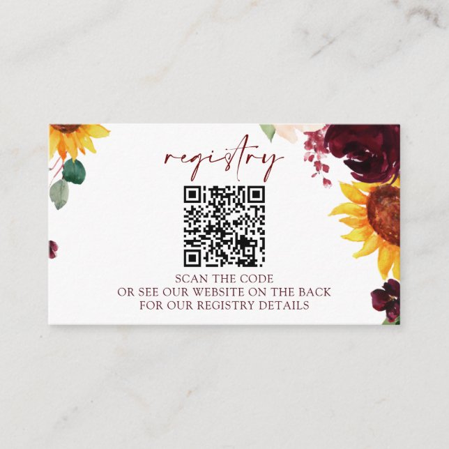 QR Bröllop Bröllopsfest Presentkort Solrosor Tilläggskort (Framsida)