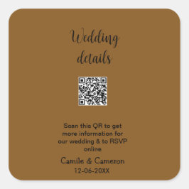 QR BRÖLLOP WEBSITE lägga till fotonamets datum sva Fyrkantigt Klistermärke