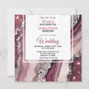 *~* QR BURGUNDY ROSA Agate OSA AR66 Bröllop Inbjudningar