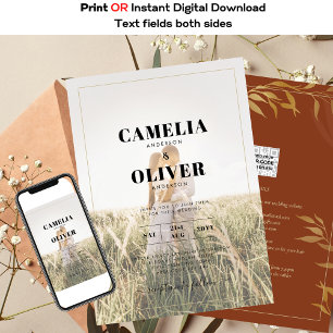 QR Code All-in-1 Rustic Terracotta GULD Bröllop Inbjudningar