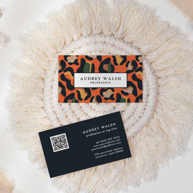 QR CODE Animal Skin Leopard spot färg Visitkort (Skapare uppladdad)