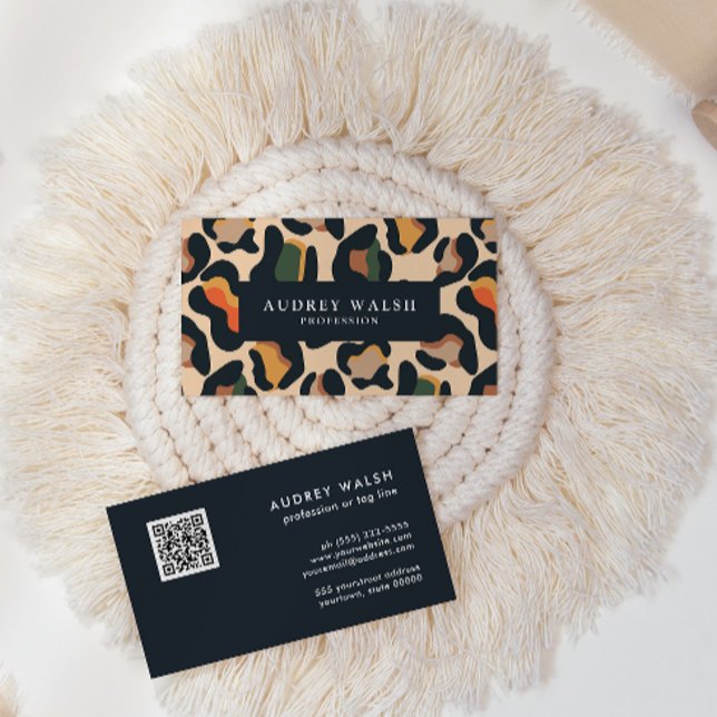 QR CODE Animal Skin Leopard spot färg Visitkort (Skapare uppladdad)