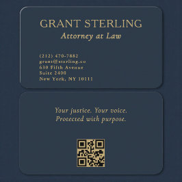 QR Code Attorney at Law Navy Blue Gold  Visitkort