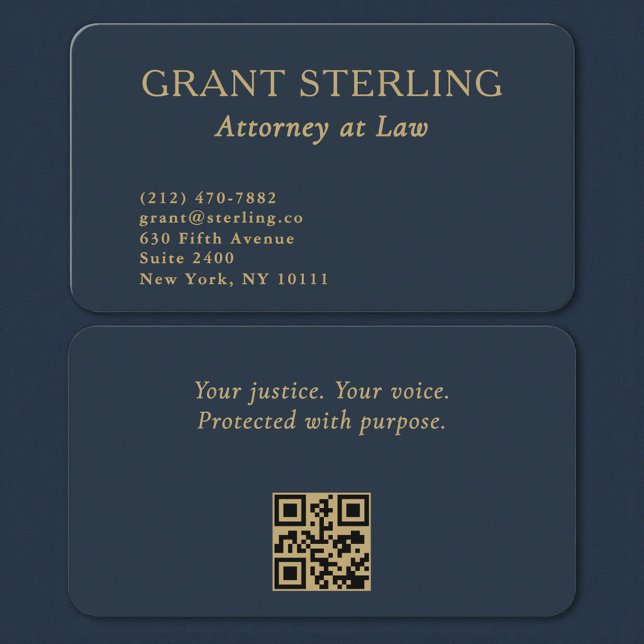 QR Code Attorney at Law Navy Blue Gold  Visitkort (Skapare uppladdad)