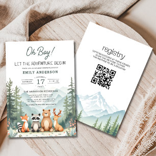QR Code Äventyr Begins Woodland Baby Shower Inbjudningar