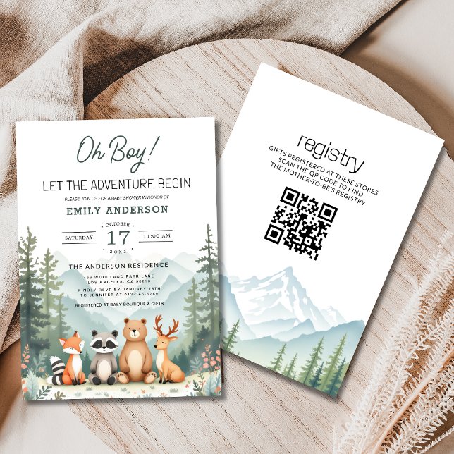 QR Code Äventyr Begins Woodland Baby Shower Inbjudningar (Skapare uppladdad)