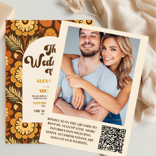 QR Code Aztec Tribal Brown Ethnic Westernare Bröll Inbjudningar