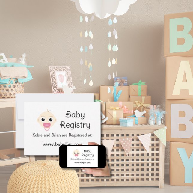 QR Code Baby Registry Girl Card Inbjudningar (QR Code Baby Girl Shower Enclosure Cards)