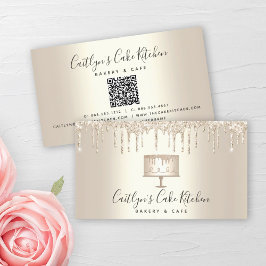 QR Code Bakery Cake Guld Glitter Drives Pastry Che Visitkort