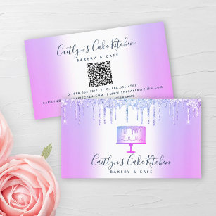 QR Code Bakery Cake Lila Glitter Drives Dessert Visitkort