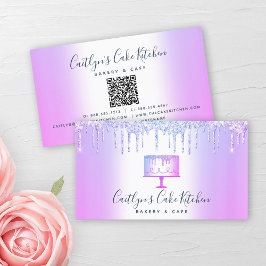 QR Code Bakery Cake Lila Glitter Drives Dessert Visitkort