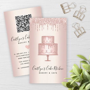 QR Code Bakery Cake Ro Guld Glitter Drift Dessert Visitkort