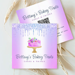 QR Code Bakery Lila Cake Glitter Drives Dessert Fyrkantigt Visitkort