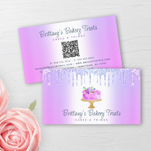 QR Code Bakery Lila Cake Glitter Drives Dessert Visitkort