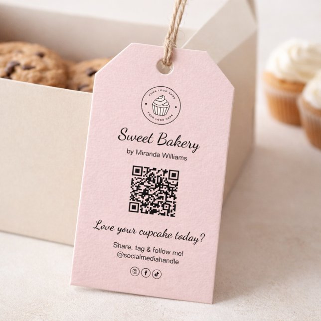 QR Code Bakery Logo Pink Business Presentetikett (QR Code Bakery Logo Pink Business Gift Tags)