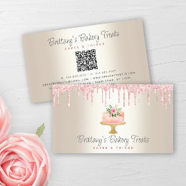 QR Code Bakery  Rosa Cake Glitter Drives Guld Visitkort