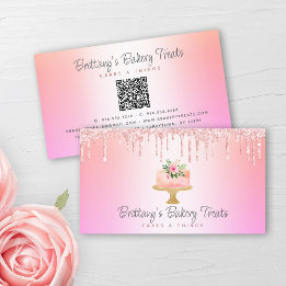 QR Code Bakery Rosa Cake Glitter Rainbow Ombre Omb Visitkort