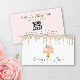 QR Code Bakery  Rosa Cake Guld Glitter Drives Visitkort