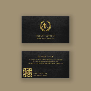 QR CODE barbershop LOGOTYP elegant Black guld Visitkort