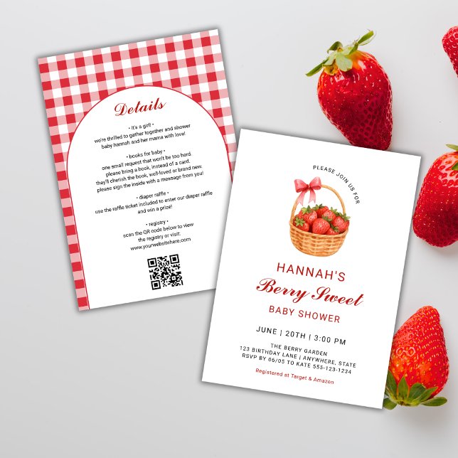 QR Code Berry Sweet Strawberry Girl Baby Shower Inbjudningar (Skapare uppladdad)