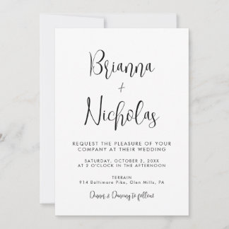 QR Code Black and White Calligraphy Bröllop Inbjudningar