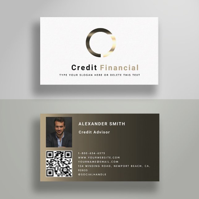 QR Code Black Guld Modern Professionell Photo Visitkort (finance business card qr code financial services wealth management credit advisor modern white)