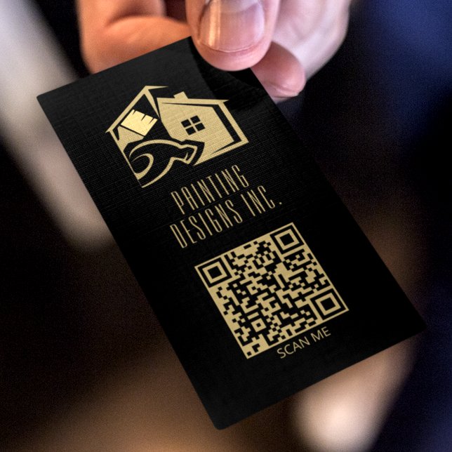QR Code Black Modern Painting Visitkort (Skapare uppladdad)