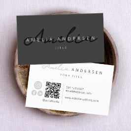 QR Code Black Modern Professionell Social Media Visitkort