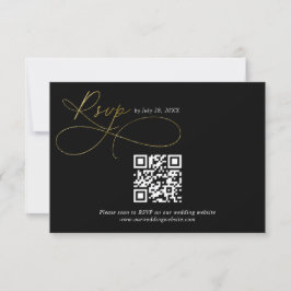 QR Code Black och Guld Script Calligraphy Bröllop OSA Kort